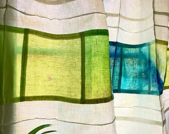 Hand-Dyed Mondrian Inspired Linen Noren Curtain ~ Organic Design Room Divider ~ Japandi ~ Wabi Sabi Art~ Dorm Decor For Girls