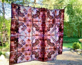 Retro Shibori Hand-Dyed Curtain Panel in Mauve Red and Copper