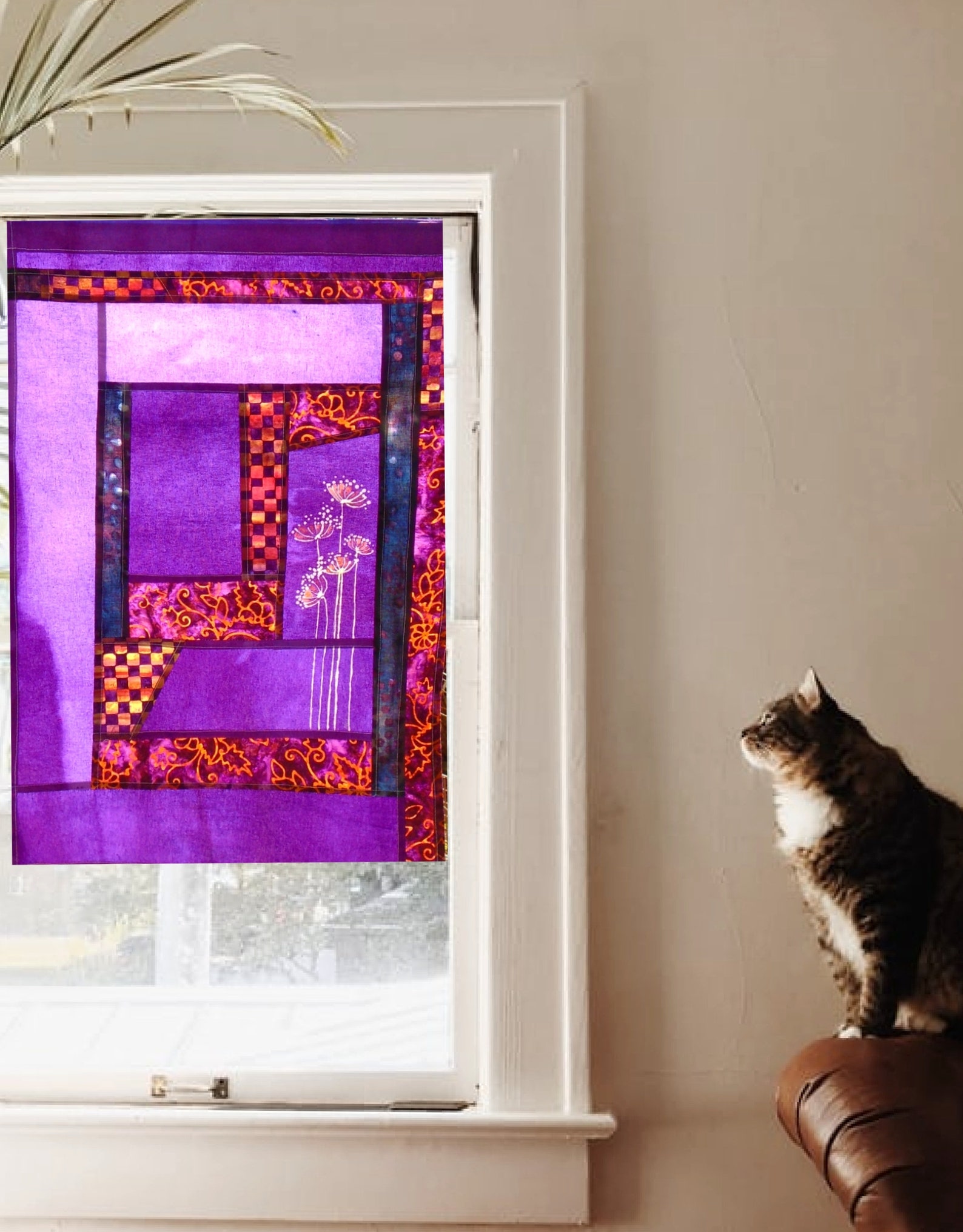 Sheer Curtains Modern Stained Glass Curtain Kitchen Cafe Etsy