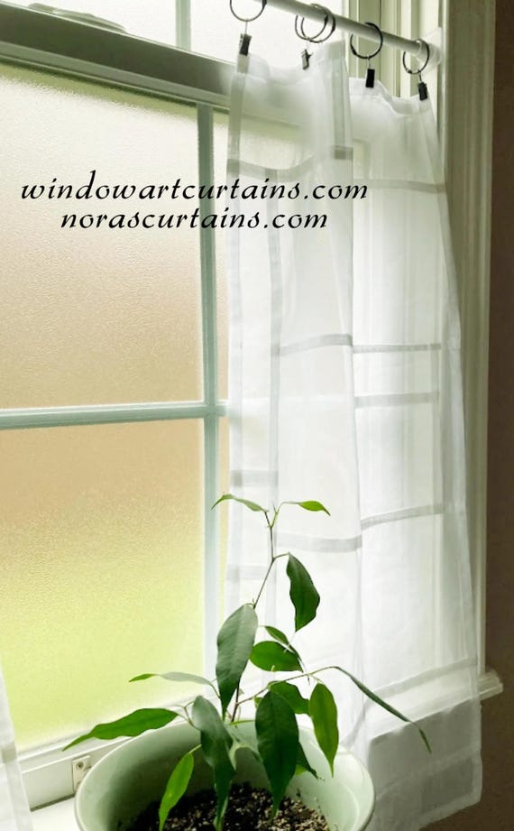 Custom White Cotton Voile Pojagi Curtain Panel: Korean Patchwork