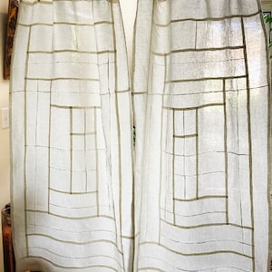 Your Basic Premium Linen Curtain Panels Elegant Modernized Korean Art Stitching Pojagi Patchwork image 3