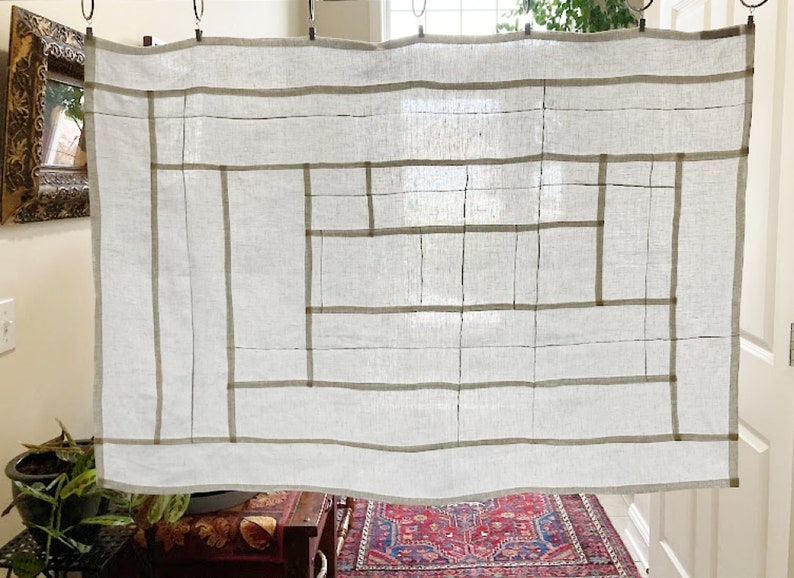 Your Basic Premium Linen Curtain Panels Elegant Modernized Korean Art Stitching Pojagi Patchwork image 5