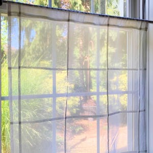 CUSTOM Glass Block Grid Curtain Panels in WHITE ~ Ultra Soft Organic Cotton Voile ~ Cafe Curtains to Noren Room Dividers