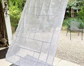 White Cotton Voile Pojagi Curtain Panel: Korean Patchwork Room Divider
