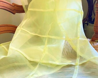 Japandi Pojagi Grid Curtain • Sheer Yellow Polyester Panel • Minimalist Modern Hanok Art