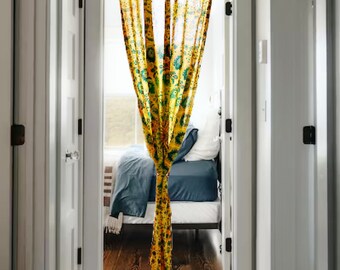 Large Boho Noren Curtain ~ Mandala Design with Linen Header ~ Walk-Thru Room Divider ~ Split Privacy Panel ~ Door Curtain