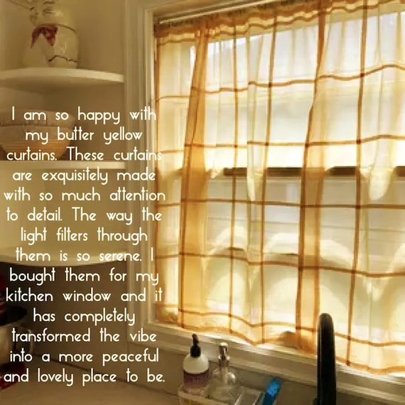 Butter Yellow Curtain Panel: Organic Cotton Voile Grid Design