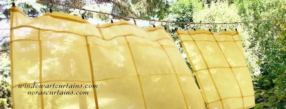 Butter Yellow Grid Design Organic Cotton Curtain: Voile Sheer Panel ~ Hand-Dyed