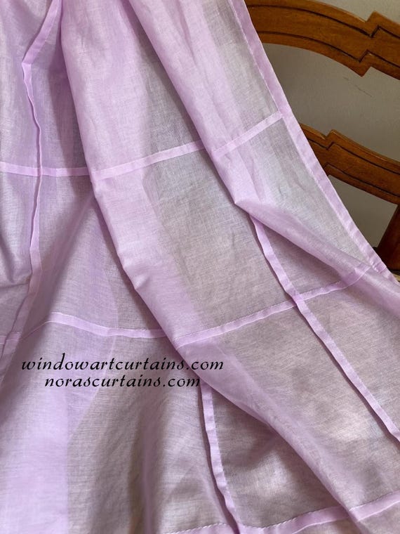 Lavender Grid Design ~ Cotton Voile Curtain Panel: Custom Handmade ~ Sheer Curtains