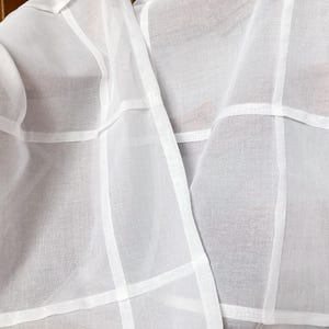 Organic Cotton Voile Curtain Panel: White Glass Block Grid, Custom Size
