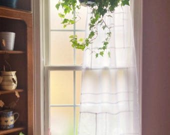 White Cotton Voile Curtain in Translucent Pojagi Panel
