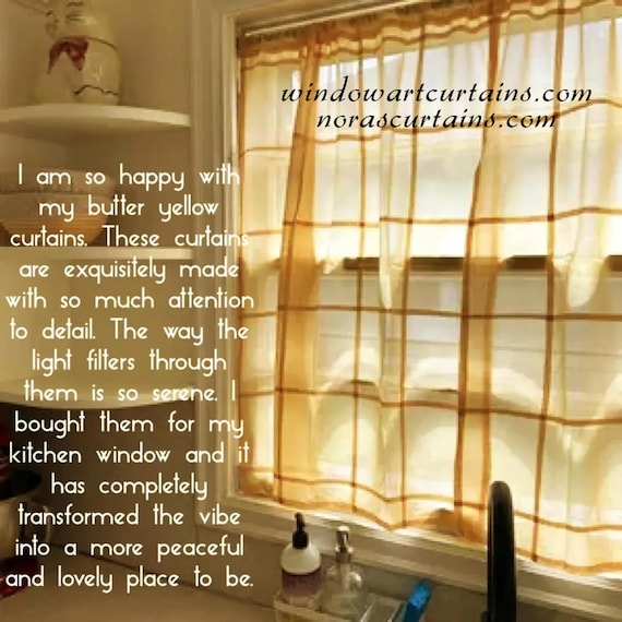 Butter Yellow Curtain Panel: Organic Cotton Voile Grid Design