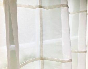 Custom Sheer Grid Cafe Curtain Modern Zen Decor Glass Block Panel in White
