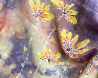 Celestial Pojagi Cafe Curtain Set • Botanical Sheer Cotton Voile Panels • Minimalist Floral Art Window Treatment