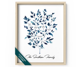 Family Tree, Custom Family Tree, Family Tree Print, Family History, Family Tree Chart, Watercolor Family Tree, 2/3 Generations, Eucalyptus