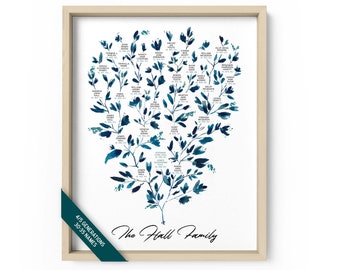 Albero genealogico personalizzato, stampa dell'albero genealogico, storia familiare, grafico genealogico, albero genealogico dei bambini, albero genealogico in acquerello, 4/5 generazioni, eucalipto