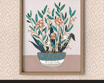Árbol genealógico artístico, árbol genealógico personalizado, lámina de árbol genealógico, árbol decorativo para pared, lámina pintada a mano para pared, 4/5 generaciones, Zinnia