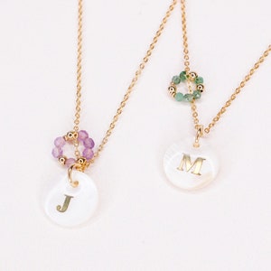 Pangaea, Collar de letras personalizado, collar de piedra de nacimiento, collar de piedras preciosas, collar personalizado, joyería de regalo de Navidad