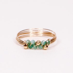 Andrea green, Multirow ring, precious stone ring, fine ring, gold, silver, emerald, Christmas Gift Jewelry