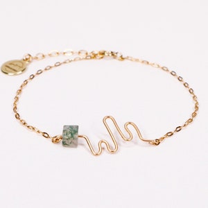 Liana, Chain bracelet, fine bracelet, snake bracelet, minimalist bracelet, gold, silver, green moss agate stone, Christmas gift jewel