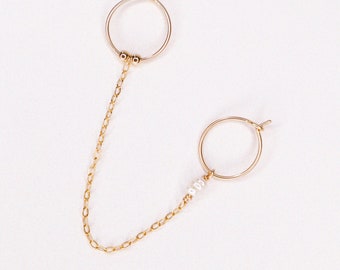 Boucles D'oreilles Double Tige Cœur - Chaîne Courte En Acier Inoxydable, Minimaliste Et Hypoallergénique