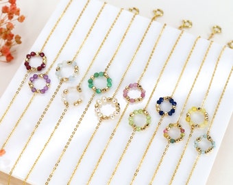 Zenith Birthstone Bracelet, Round Bracelet, Gold, Silver, Gemstones, Garnet, Amethyst, Emerald, Sapphire, Christmas Gift Jewelry