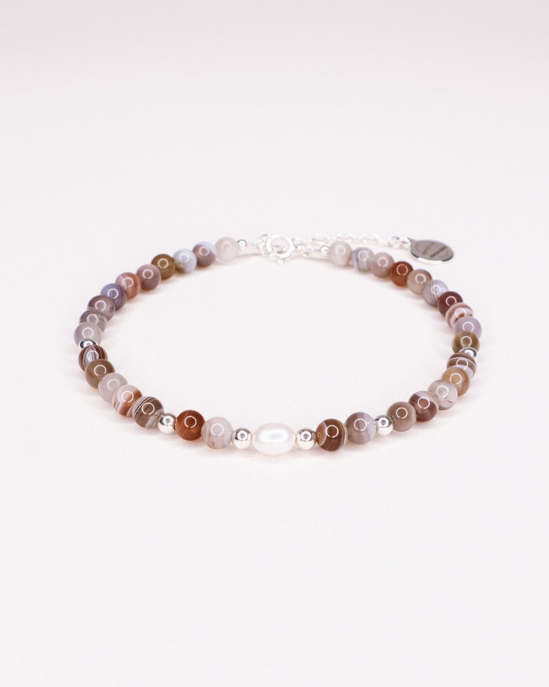 Kavachi, Men's pearl bracelet, all-stone bracelet, cultured pearl bracelet, agate bracelet, gift idea, Men's jewelry image 5