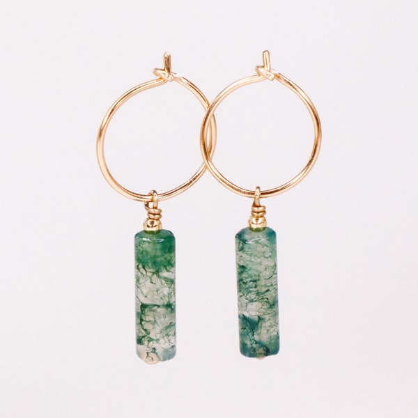 Betula, Creole earrings, charm creoles, charm creoles, fine creoles, moss agate stone, green stone, Christmas gift jewel