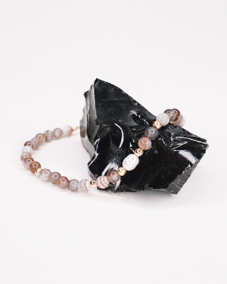 Kavachi, Men's pearl bracelet, all-stone bracelet, cultured pearl bracelet, agate bracelet, gift idea, Men's jewelry image 7