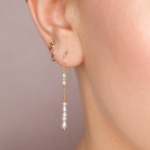 Silva, Boucles d'oreilles Pendantes, boucles d'oreilles chaine, bijou mariage, or, argent, perles de culture, Bijou Cadeau Noël
