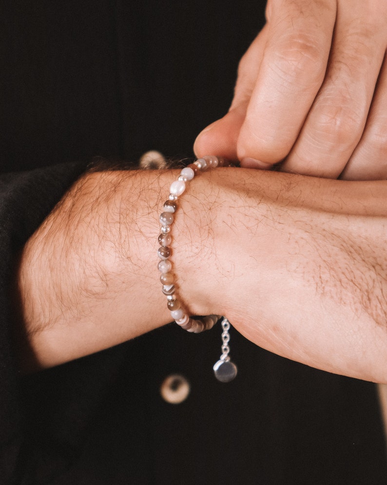 Kavachi, Men's pearl bracelet, all-stone bracelet, cultured pearl bracelet, agate bracelet, gift idea, Men's jewelry image 6