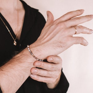 Kavachi, Men's pearl bracelet, all-stone bracelet, cultured pearl bracelet, agate bracelet, gift idea, Men's jewelry image 3