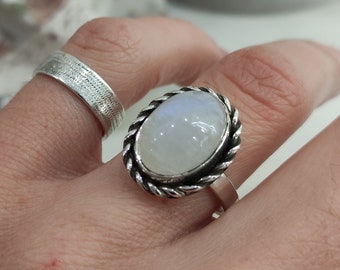 Rainbow moonstone sterling silver ring