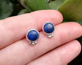 Lapis lazuli sterling silver earring studs, lapis lazuli 8mm cabochon earrings, blue minimal earrings birthday gift, december birthstone