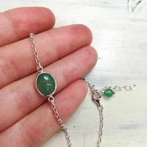 Aventurine sterling silver bracelet with sterling Silver chain, green aventurine handmade bracelet, woman&#39;s gift for virgo