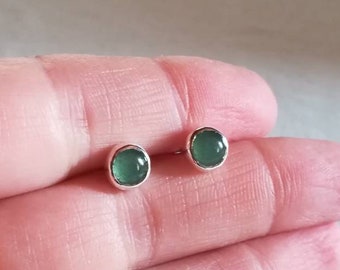 Aventurine sterling silver earrings, green minimal sterling silver studs, tiny earrings gift for women, august birthstone