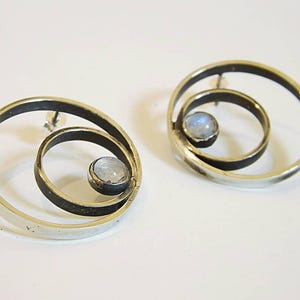 Moonstone sterling silver earrings, rainbow moonstone earrings, silver hoop earrings, gift for her, handmade jewelry