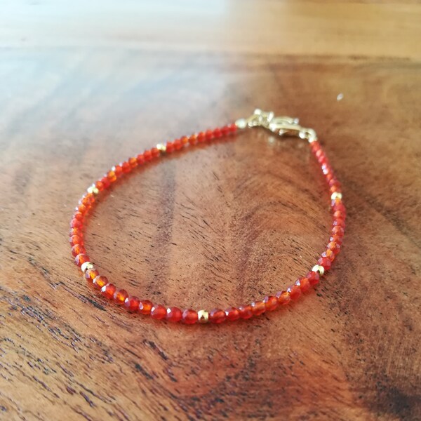 Tiny carnelian bracelet with gold plated sterling silver lobster claw, birthstone for leo and virgo, pearl bracelet for women