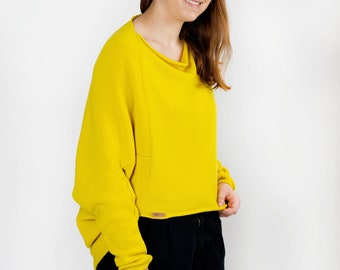 Gelber Pullover, Merinowolle Pullover - Strickjacke, oversized