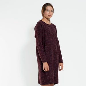 Merino Wool Tweed Dress: Long Sleeve Burgundy Knit