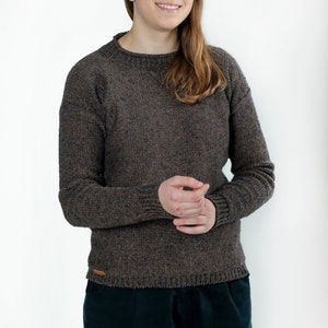 Merino Wool Knit Sweater: Cocoa Brown Jewel Neckline Pullover