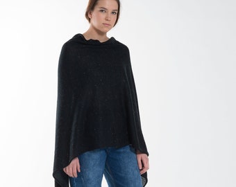 Black Wool Mohair Poncho: Oversized Knitted Cape