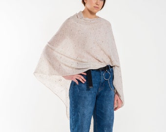Assymetrical Knit Poncho, Oversized Mesh Knit Poncho, Sheer Knit Poncho for Summer, Creamy White Light Summer Cape