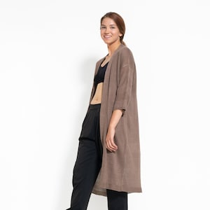 Knitted Linen Cardigan,  Linen Beach Cardigan, Long Cocoa Cardigan for Summer, Boho Minimalist Summer Cardigan