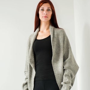 Woolen Wrap Cardigan for Summer, Ultimate Gray Knitted Poncho Cardigan, Wool Knit Cape Made in Lithuania, Lithuanian Gifts