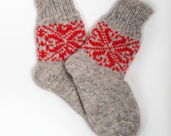 Natural Wool Socks with Christmas Ornament, Handmade Scandinavian Style Socks, Warm Woolen Socks for Winter, Christmas Gift Idea, Hygge Gift