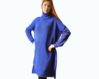 Oversized Alpaca Sweater Dress, Knitted Alpaca Dress, Slouchy and Warm Turtleneck Dress for Winter, Woolen Pullover Dress