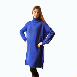 Oversized Merino Sweater Dress, Knitted Merino Dress, Slouchy and Warm Turtleneck Dress for Winter, Woolen Pullover Dress