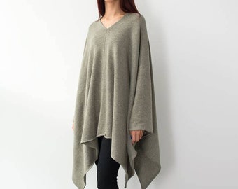 Knitted Pleaded Poncho, Woolen Pullover Poncho, One Size V-Neck Wrap Poncho with Pleads, Oversized Blanket Poncho for Women, Christmas Gift