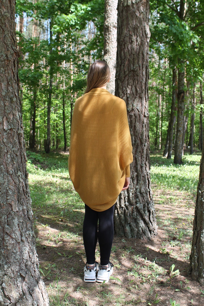 Yellow Alpaca Wool Cardigan, Wrap Sweater with Puffy Sleeves, Oversized Cardigan for Women, Light Summer Sweater image 2
